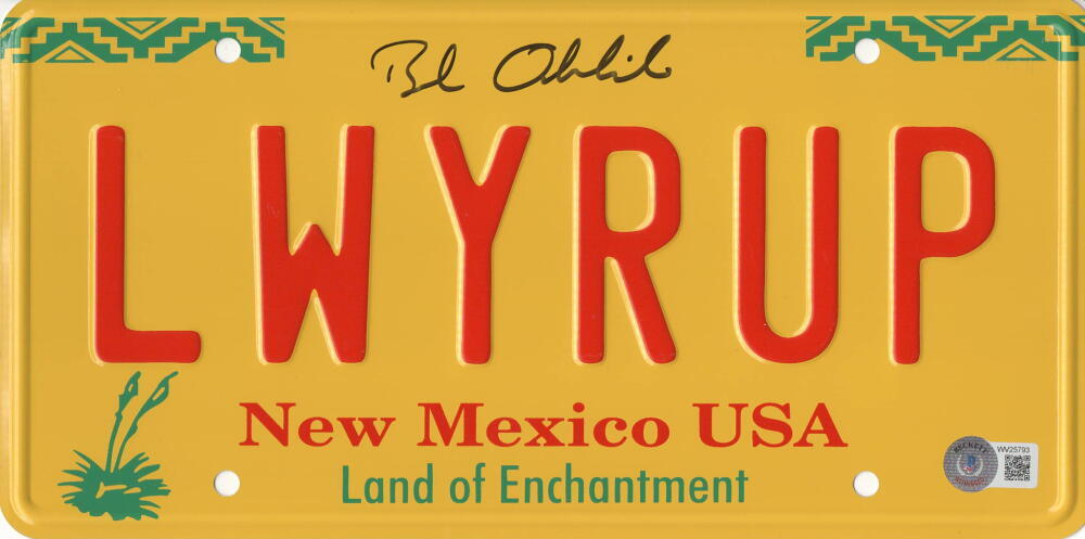 BOB ODENKIRK SIGNED LICENSE PLATE LWYERUP BREAKING BAD AUTOGRAPH BECKETT WITNESS