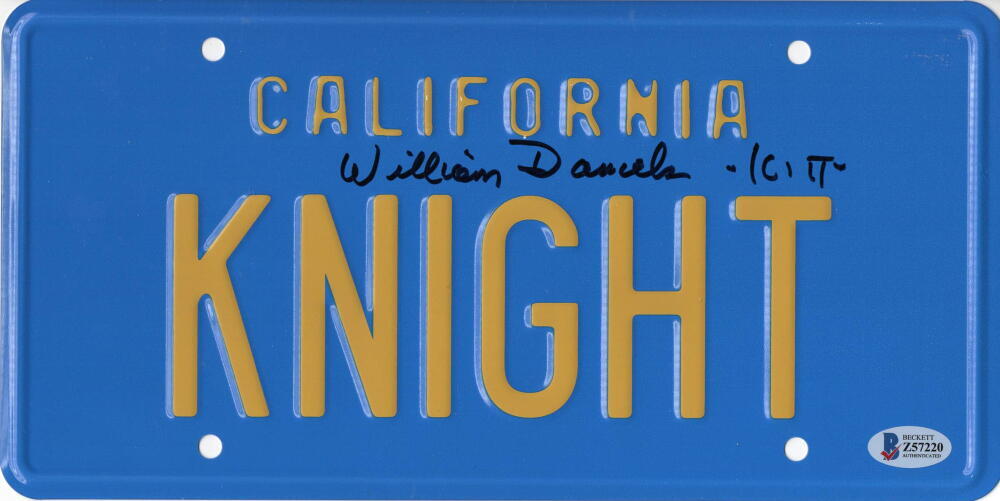 WILLIAM DANIELS SIGNED KNIGHT RIDER LICENSE PLATE KITT AUTOGRAPH BECKETT