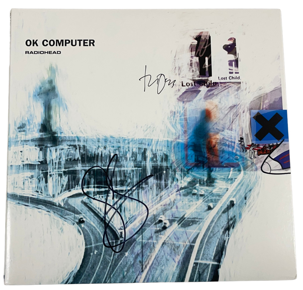 THOM YORKE JONNY GREENWOOD RADIOHEAD SIGNED OK COMPUTER ALBUM AUTOGRAPH BECKETT