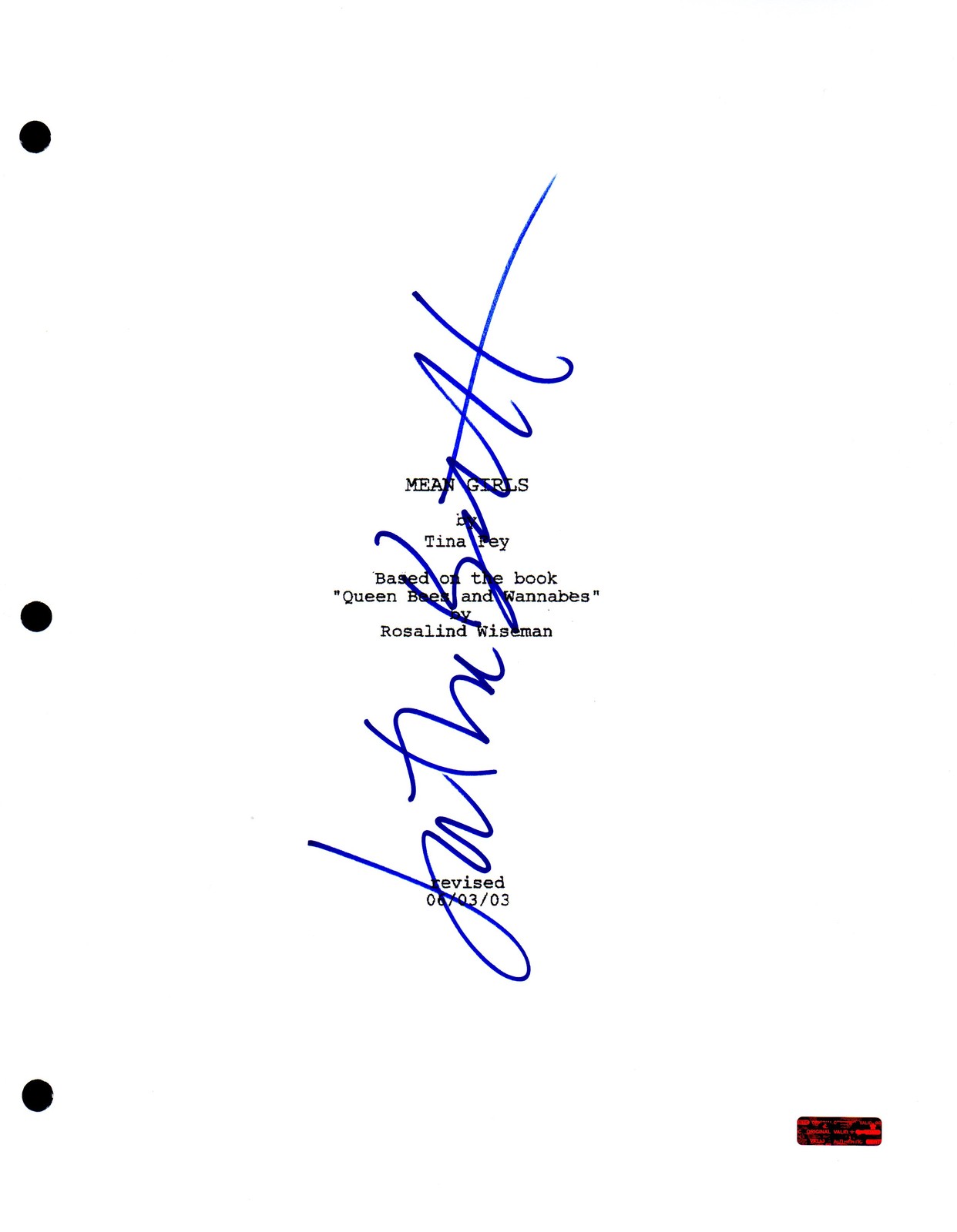 GFA Mean Girls Movie * JONATHAN BENNETT * Signed Full Page Script AD1 COA