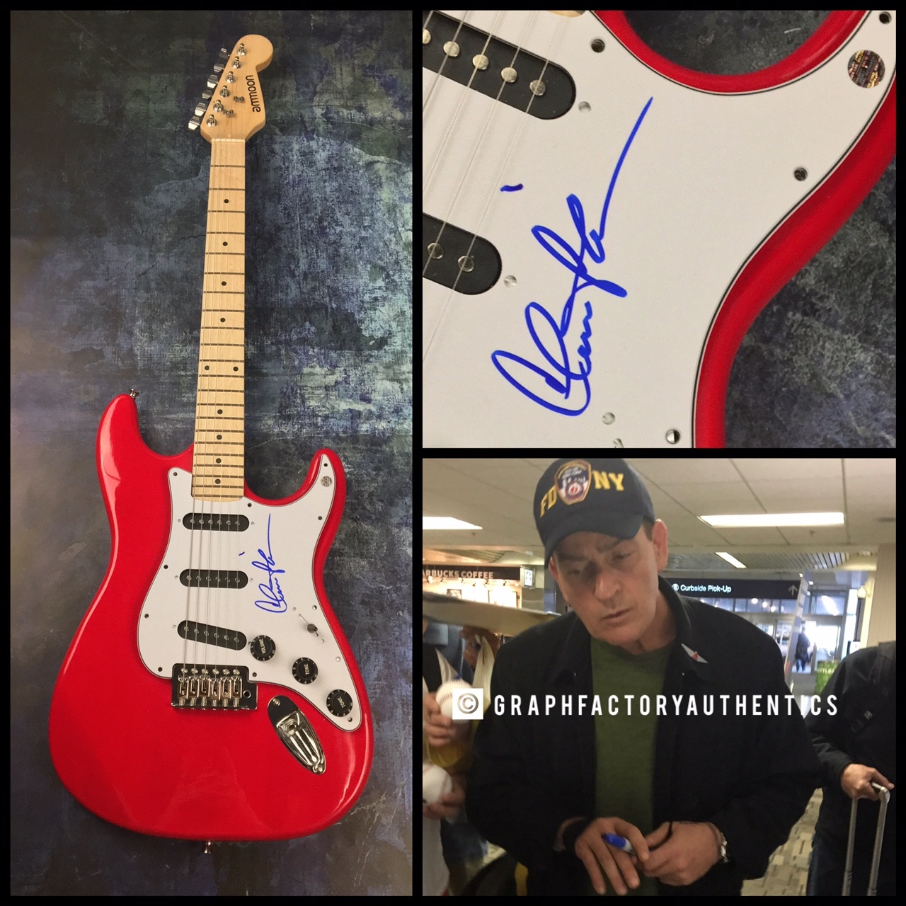 GFA Wild Thing Ricky Vaughn * CHARLIE SHEEN * Signed Electric Guitar PROOF COA