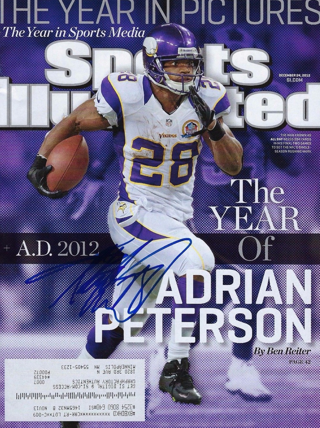 GFA Minnesota Vikings * ADRIAN PETERSON * Signed Sport Illustrated Magazine COA
