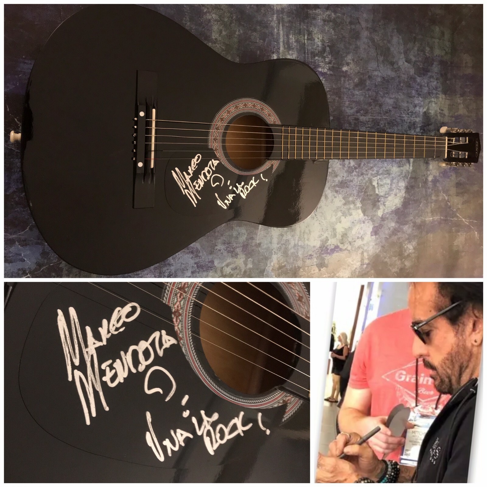 GFA The Dead Daisies * MARCO MENDOZA * Signed Black Acoustic Guitar PROOF COA
