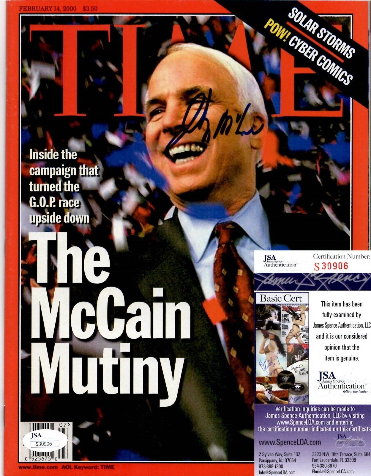 John McCain Signed Time Magazine w/ JSA COA #S30906 Senator Vietnam POW