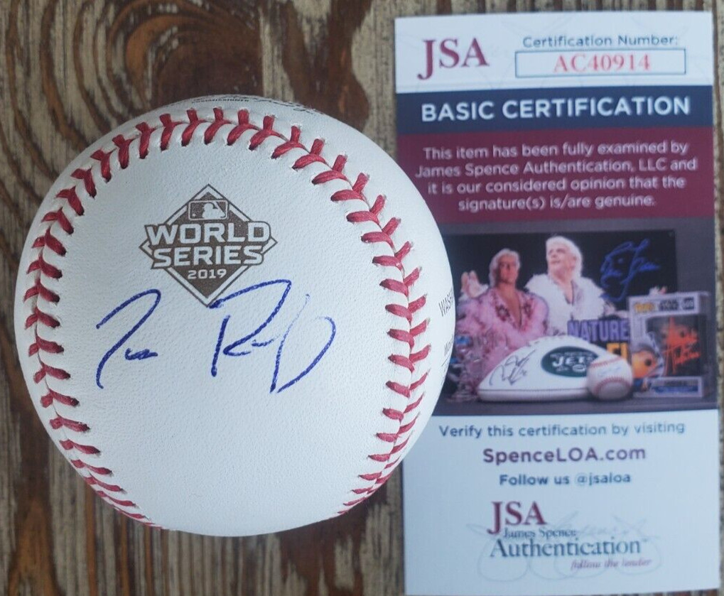 Tanner Rainey Signed 2019 Gold World Series Baseball JSA COA #AC40914 Nationals