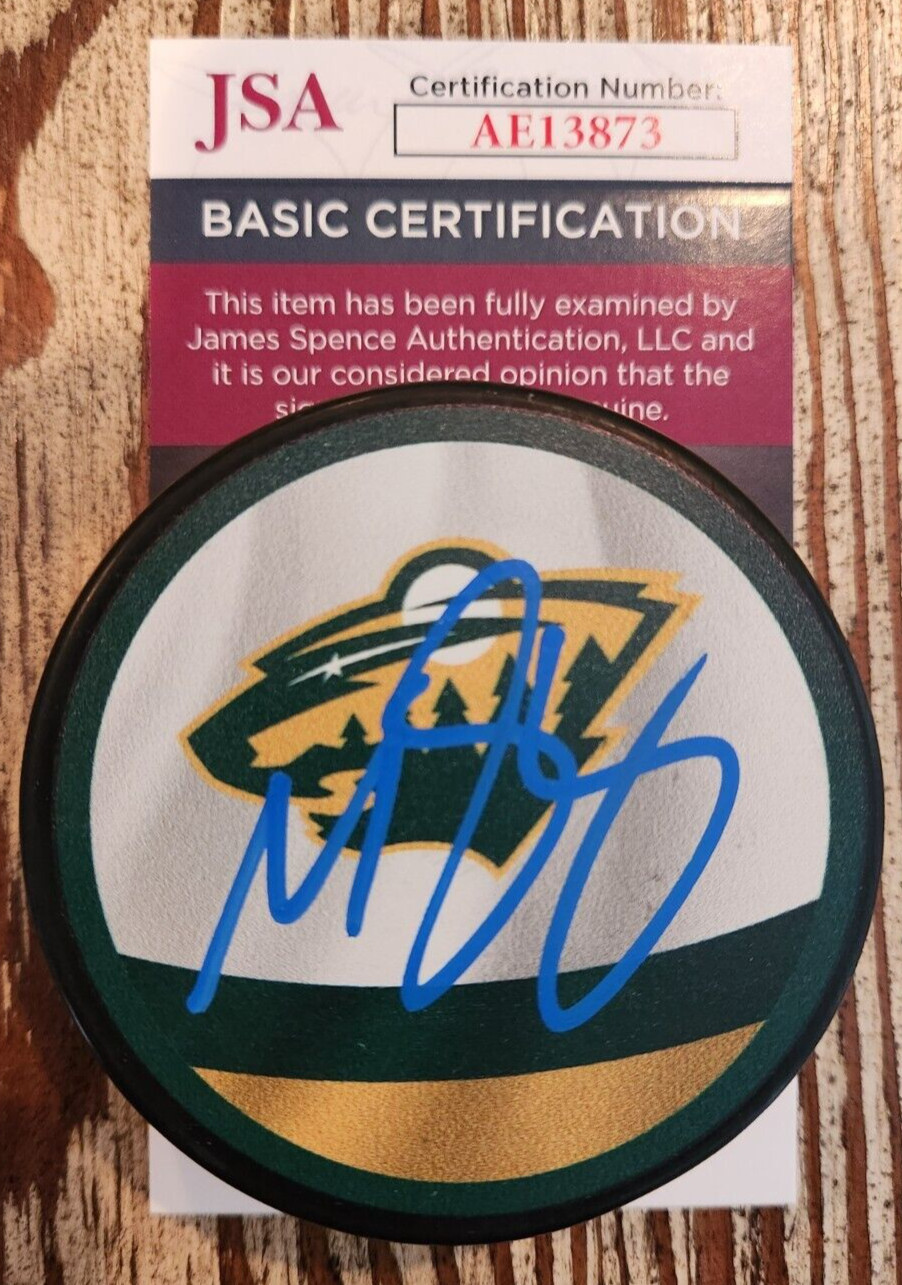Matt Boldy Signed Reverse Retro Puck w/ JSA COA #AE13873 Minnesota Wild Matthew