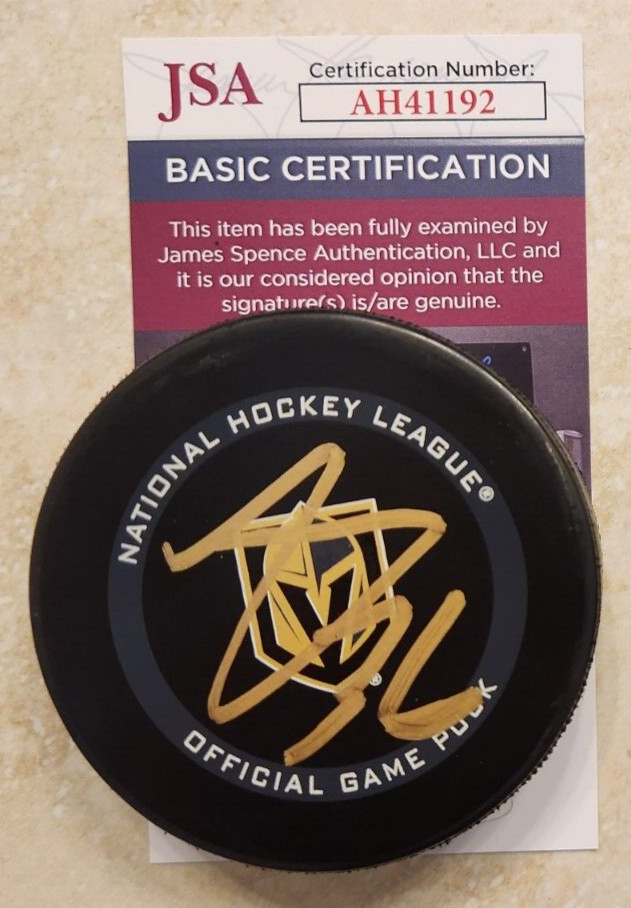 Logan Thompson Signed Official NHL Game Puck w/ JSA COA Vegas Golden Knights 1