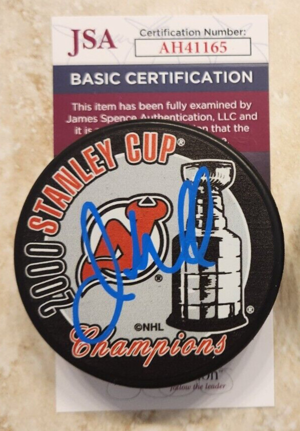 John Madden Signed 2000 Stanley Cup Champions Puck w/ JSA COA #AH41165 NJ Devils