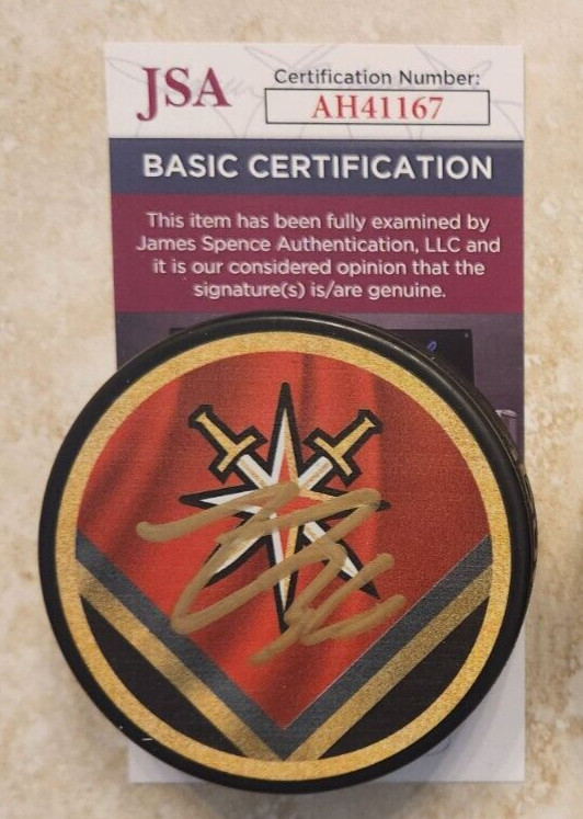 Logan Thompson Signed Reverse Retro Puck w JSA COA #AH41167 Vegas Golden Knights