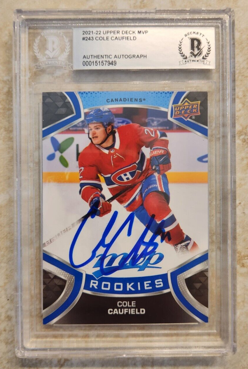 Cole Caufield Signed 2021-22 Upper Deck MVP Card Beckett Encapsulation Rookie RC