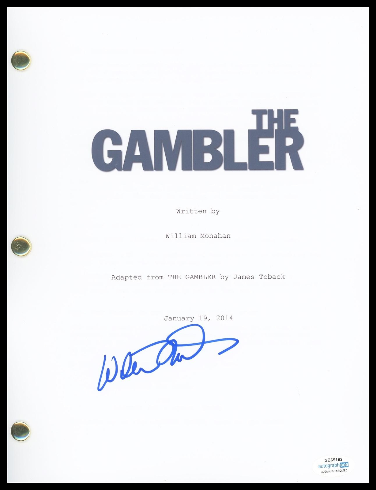 WILLIAM MONAHAN “THE GAMBLER” AUTOGRAPH SIGNED COMPLETE SCRIPT SCREENPLAY ACOA COLLECTIBLE MEMORABILIA