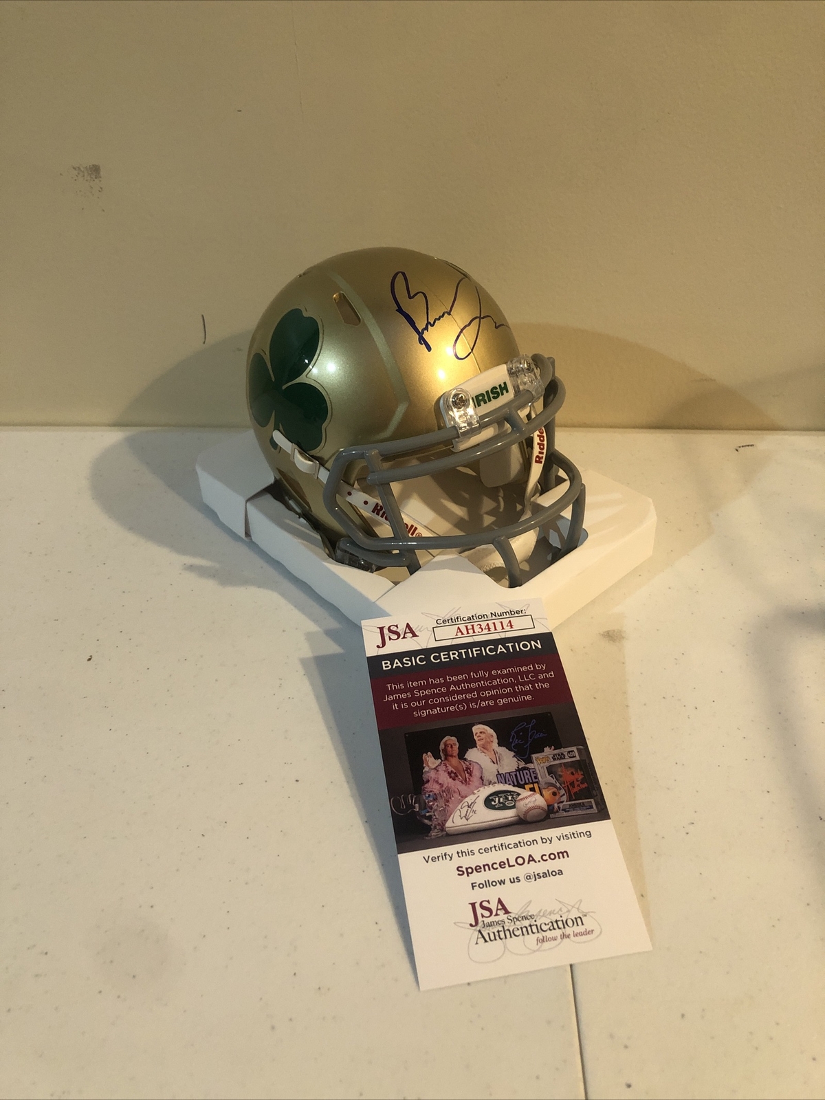NOTRE DAME FIGHTING IRISH- BRANDON JOSEPH SIGNED AUTOGRAPH MINI HELMET JSA COA
