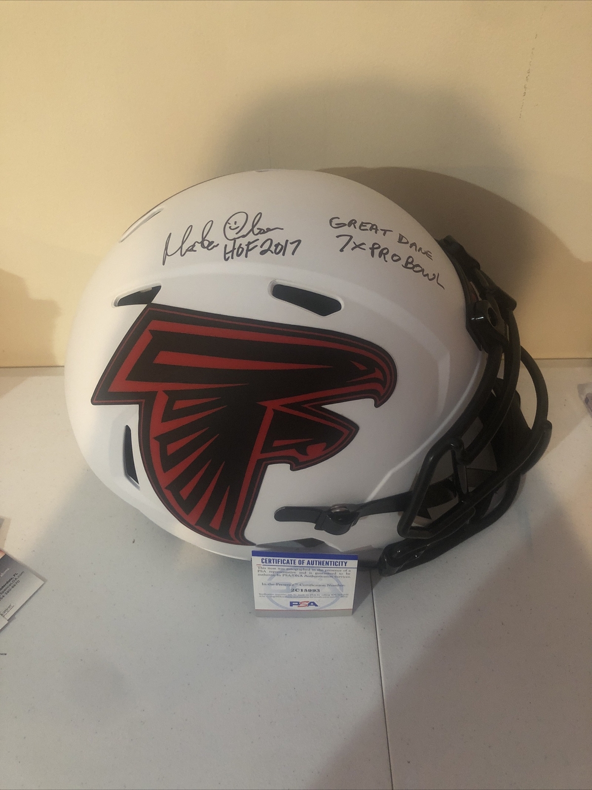 ATLANTA FALCONS- MORTEN ANDERSEN SIGNED AUTOGRAPH LUNAR FULL SIZE HELMET PSA COA