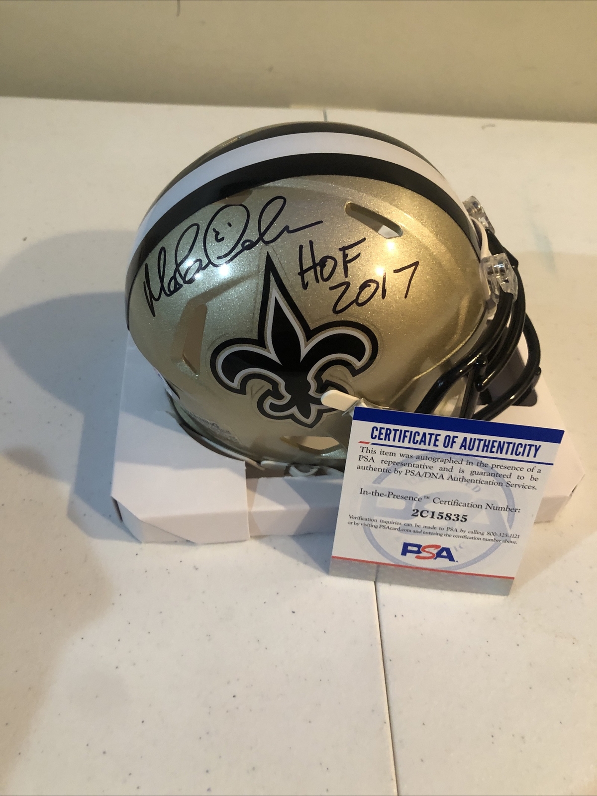 NEW ORLEANS SAINTS- MORTEN ANDERSEN SIGNED AUTOGRAPH SPEED MINI HELMET PSA COA