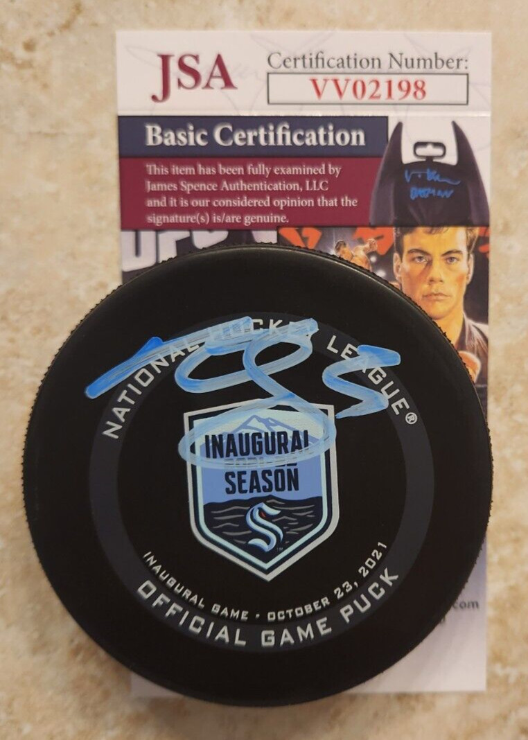 Mark Giordano Signed Official Inaugural Season NHL Game Puck w/ JSA COA Kraken 3