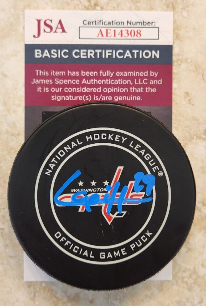 Hendrix Lapierre Signed Official NHL Game Puck w/ JSA COA Washington Capitals 6