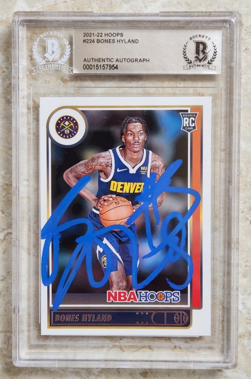 Bones Hyland Signed 2021-22 Hoops Card BAS COA Beckett Encapsulation Rookie RC