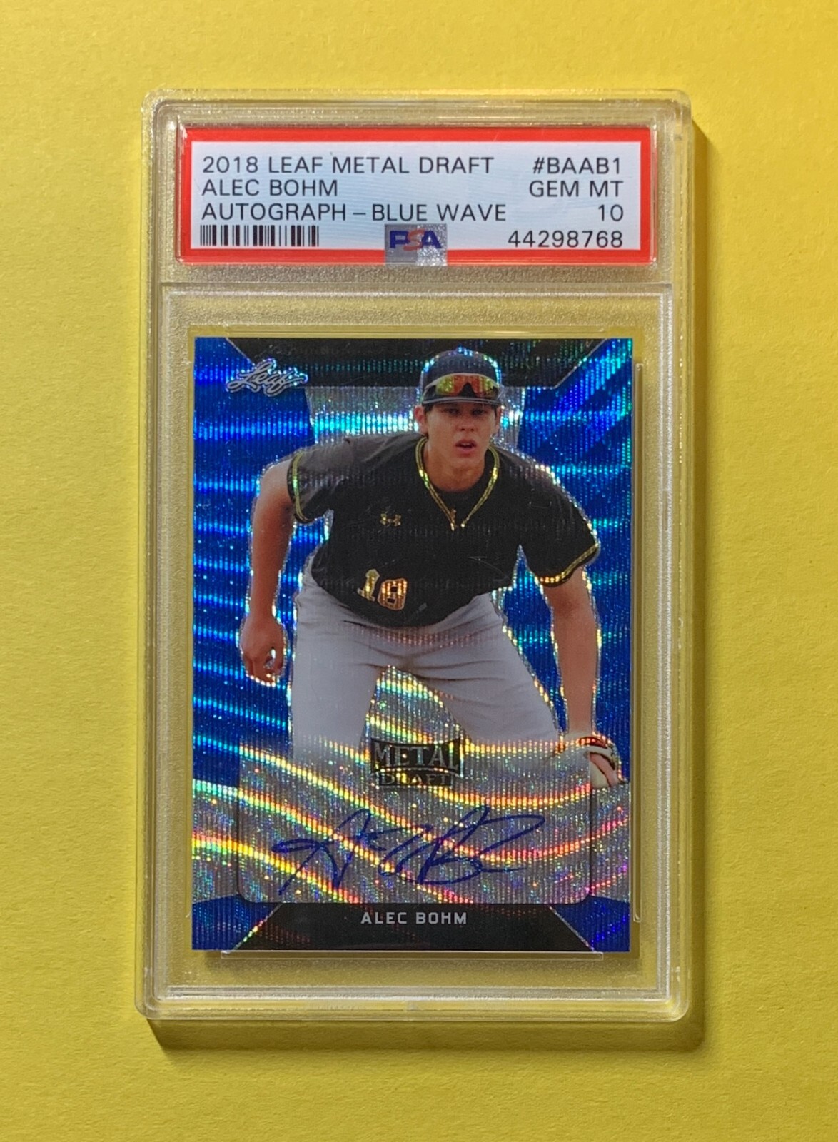 2018 LEAF METAL DRAFT ALEC BOHM BLUE WAVE AUTO /20 PSA GEM MINT 10 PHILLIES