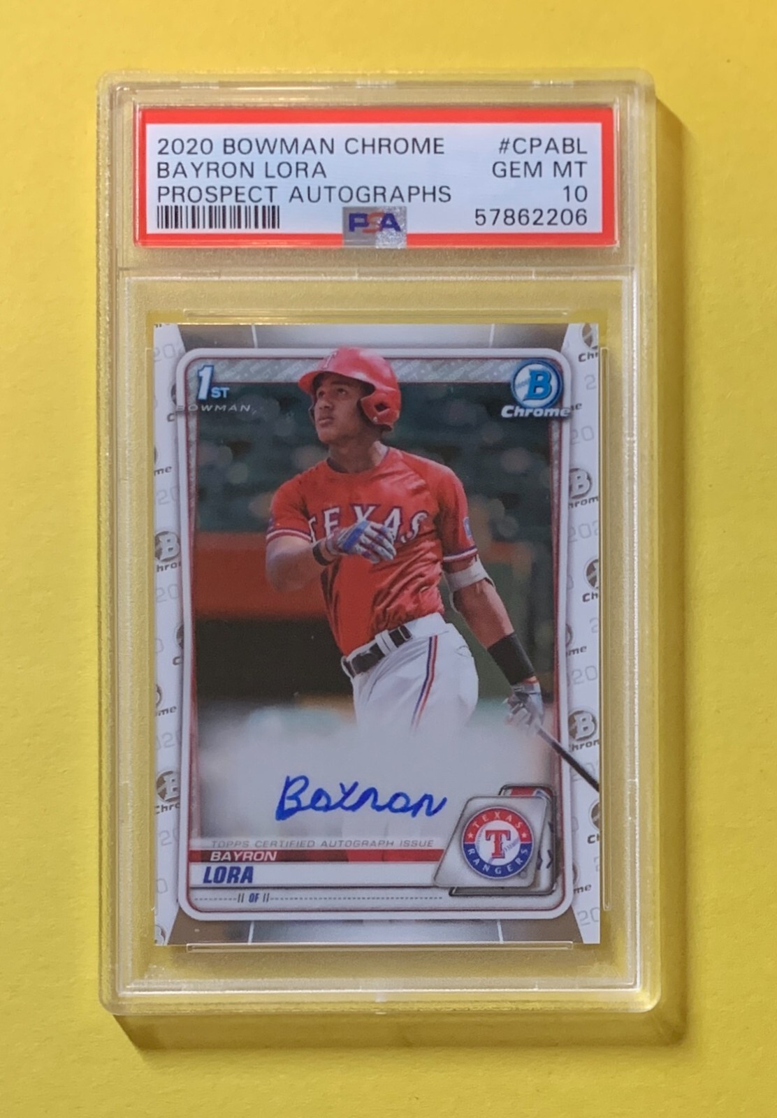 2020 BOWMAN CHROME BAYRON LORA 1ST BOWMAN AUTO #CPABL PSA GEM MT 10 RANGERS
