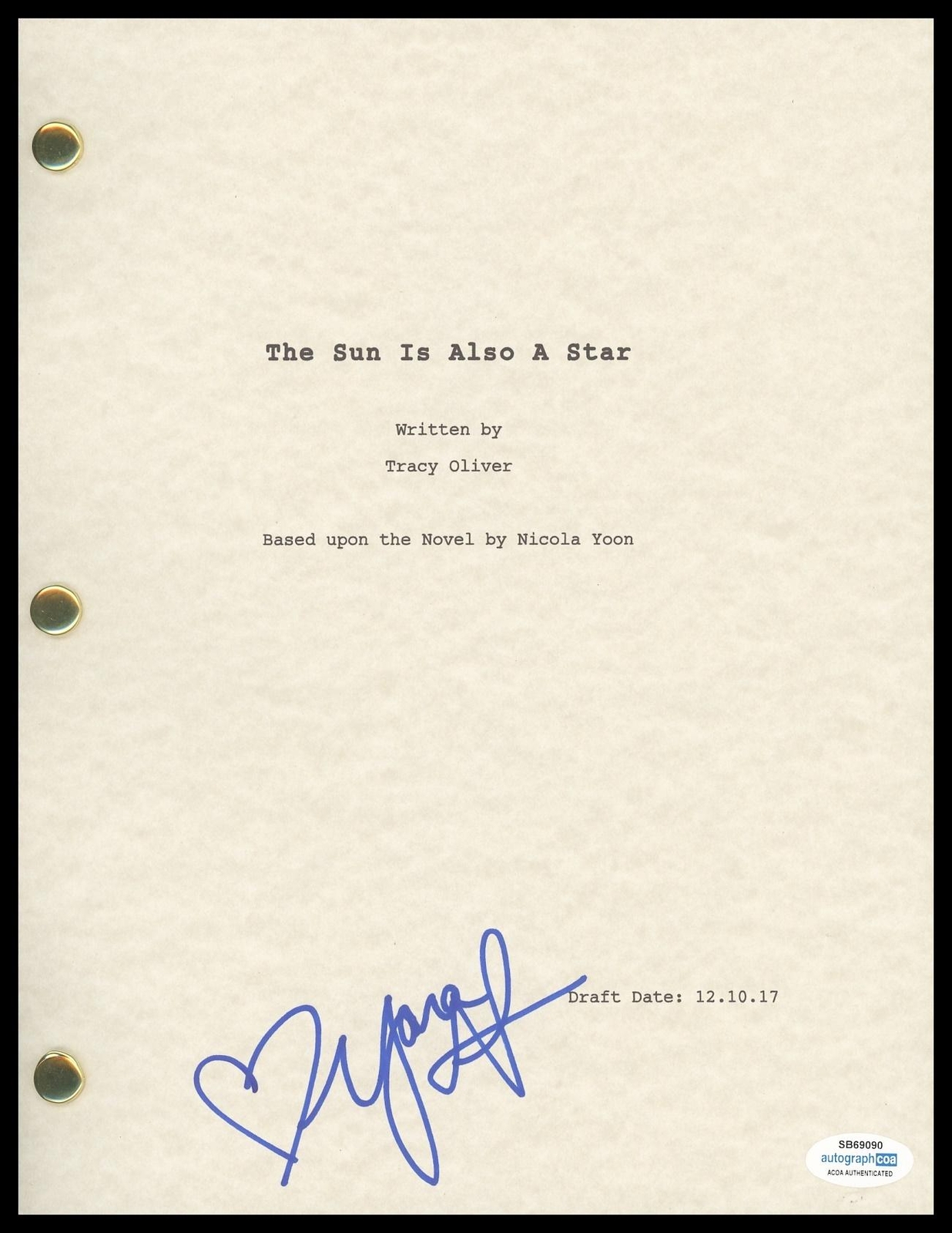YARA SHAHIDI “THE SUN IS ALSO A STAR” AUTOGRAPH SIGNED SCRIPT SCREENPLAY ACOA COLLECTIBLE MEMORABILIA