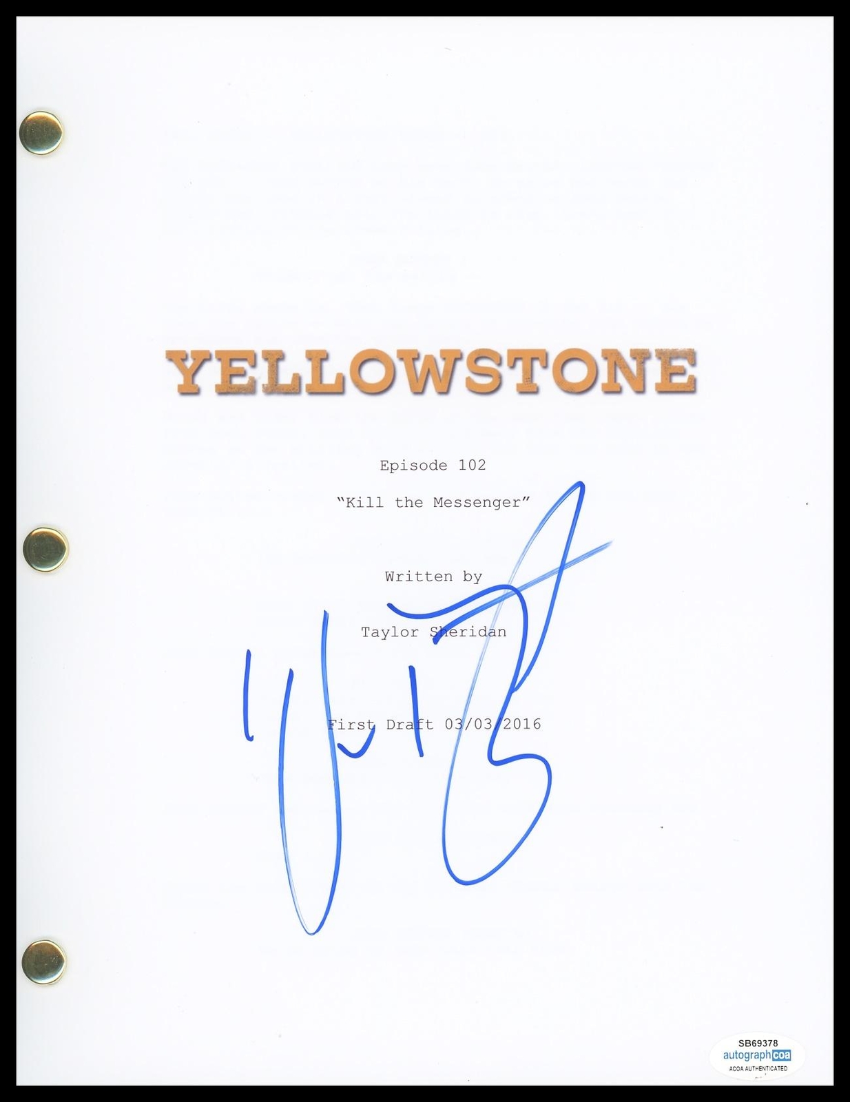 WES BENTLEY “YELLOWSTONE” AUTOGRAPH SIGNED FULL ‘KILL THE MESSENGER’ SCRIPT ACOA COLLECTIBLE MEMORABILIA