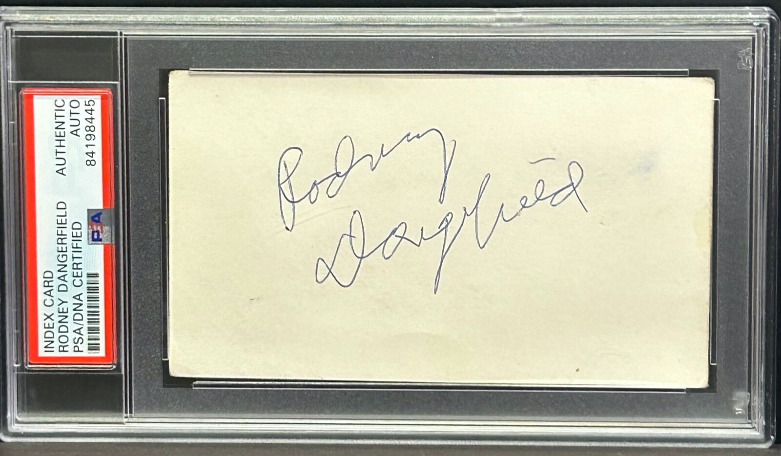 RODNEY DANGERFIELD Signed Autograph Index Card Slabbed Encapsulated PSA DNA