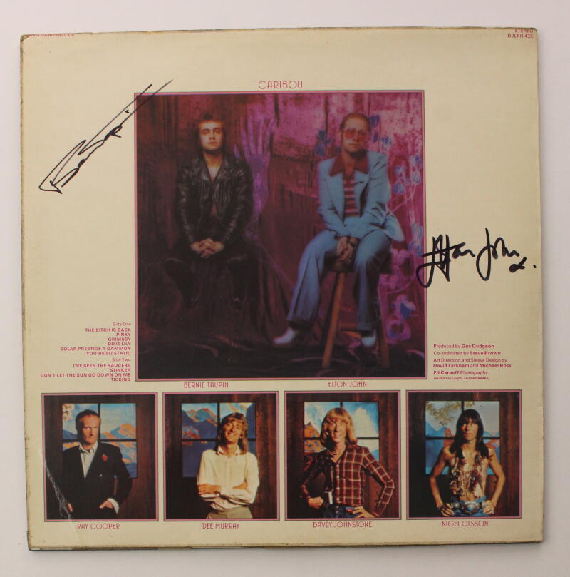 Elton John & Bernie Taupin Signed Autograph Album Vinyl Record Caribou JSA COA