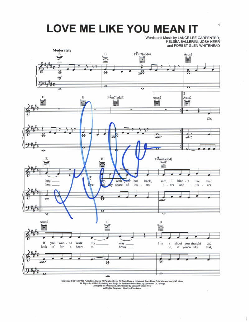 Kelsea Ballerini Signed Autograph Love Me Like You Mean It Sheet Music - Country