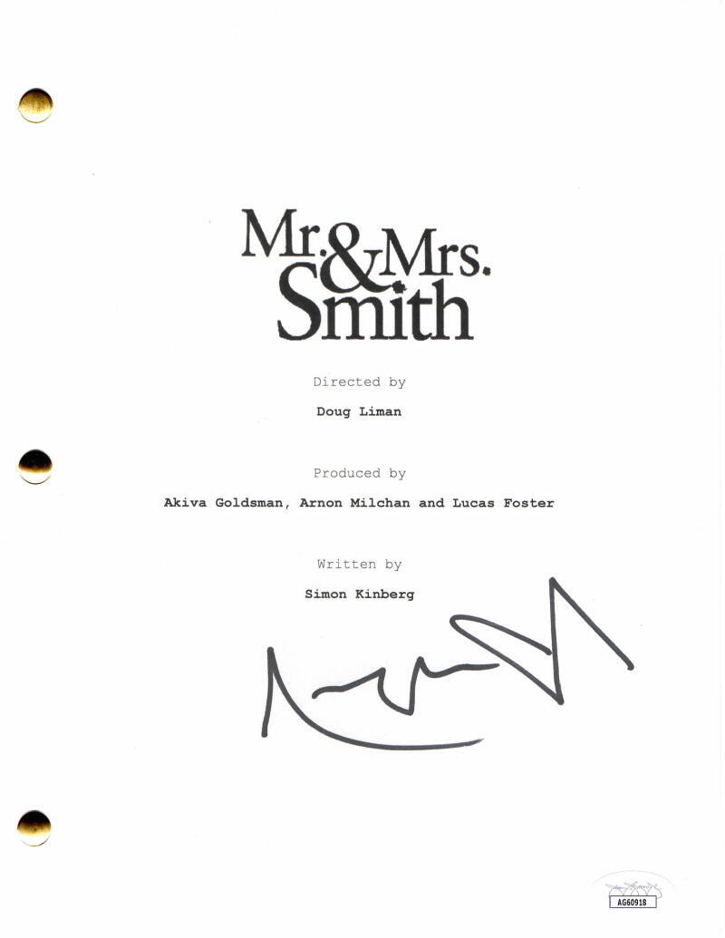 Angelina Jolie Signed Autograph Mr & Mrs Smith Full Movie Script w/ JSA COA