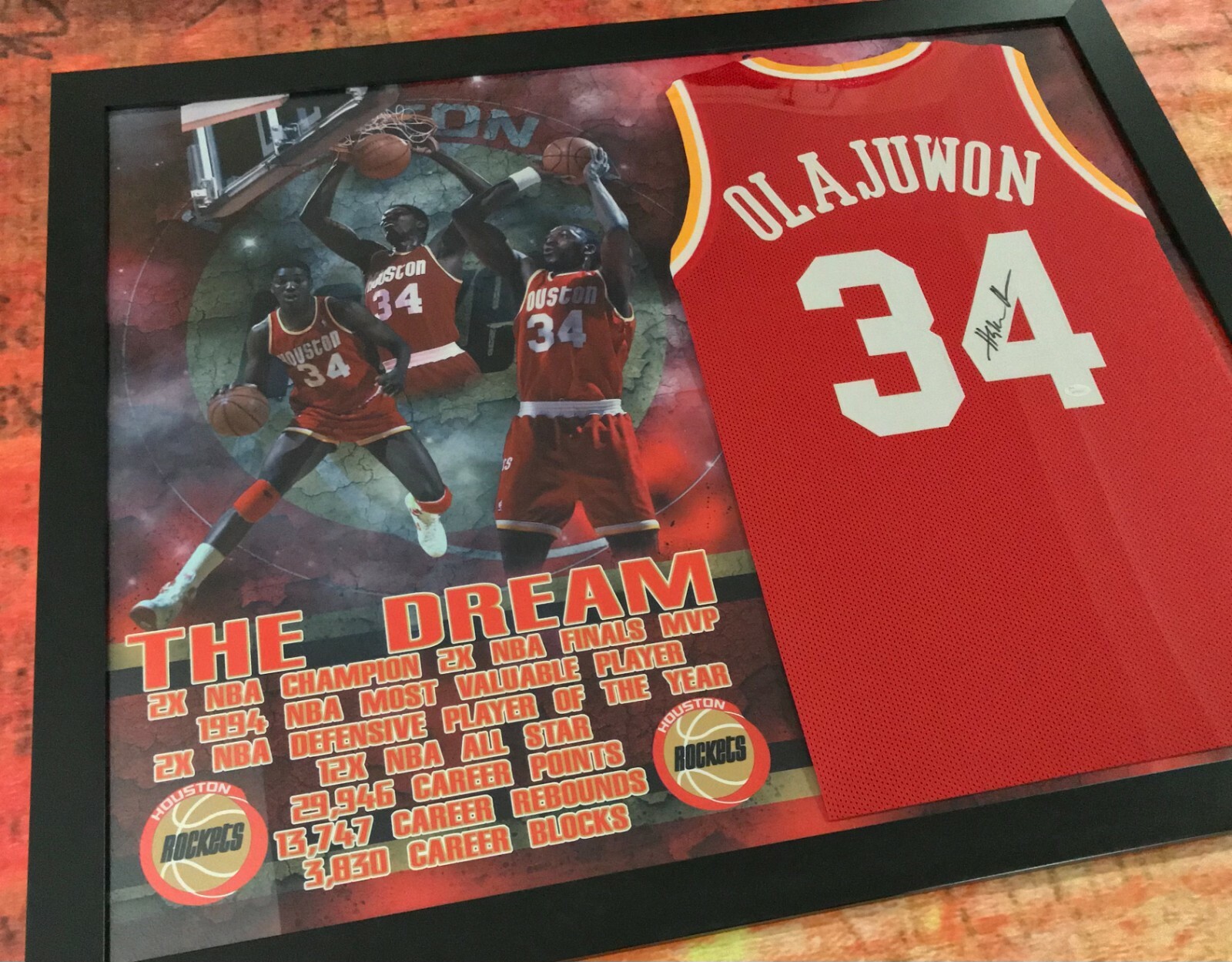 JSA Houston Rockets * HAKEEM THE DREAM OLAJUWON * Signed Framed Jersey COA