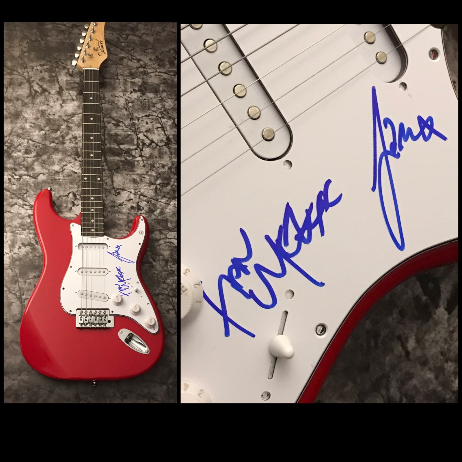 GFA Han Mee & Jim Shaw * HOT MILK * Band Signed Electric Guitar PROOF COA