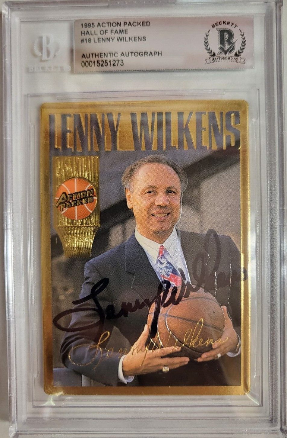 1995 ACTION PACKED LENNY WILKENS HALL OF FAME COACH AUTO SIGNED CARD BECKETT