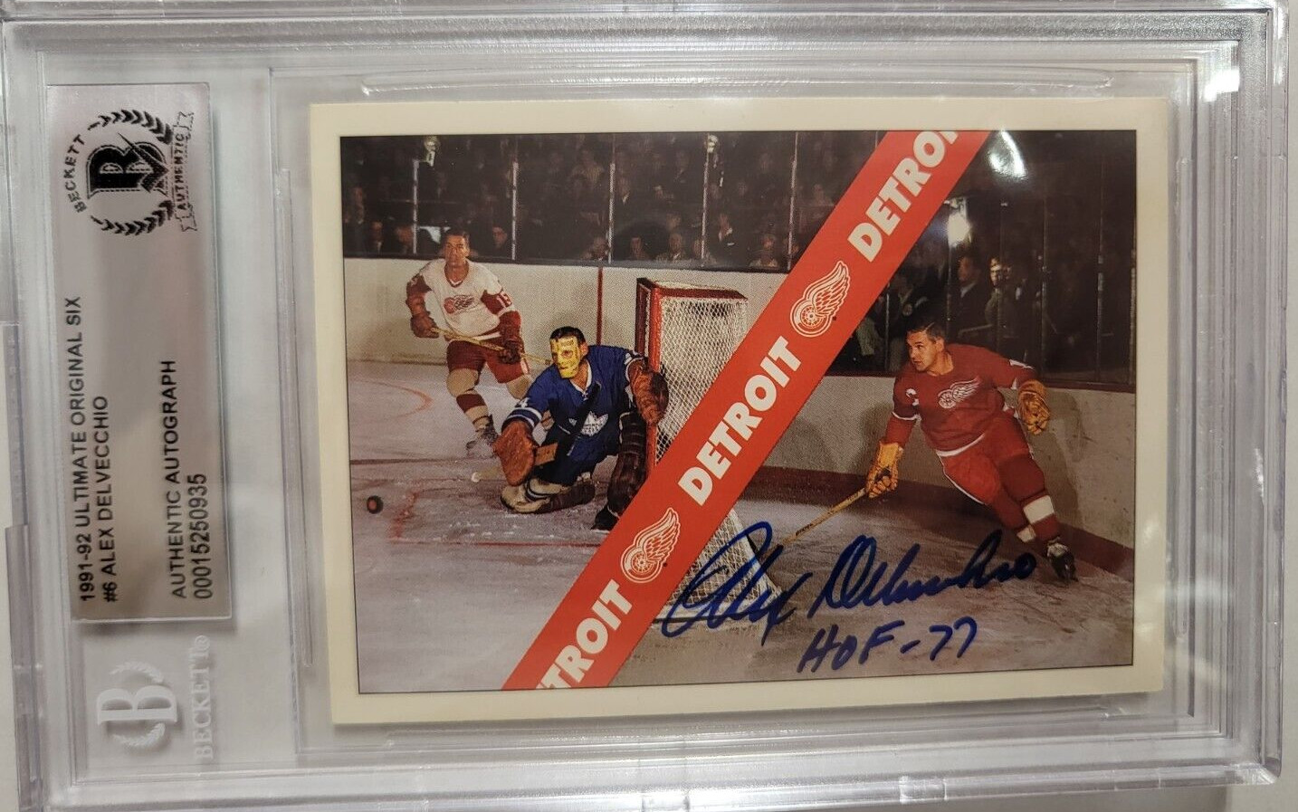 1991-92 ULTIMATE ORIGINAL SIX ALEX DELVECCHIO #6 AUTO SIGNED CARD BECKETT AUTH