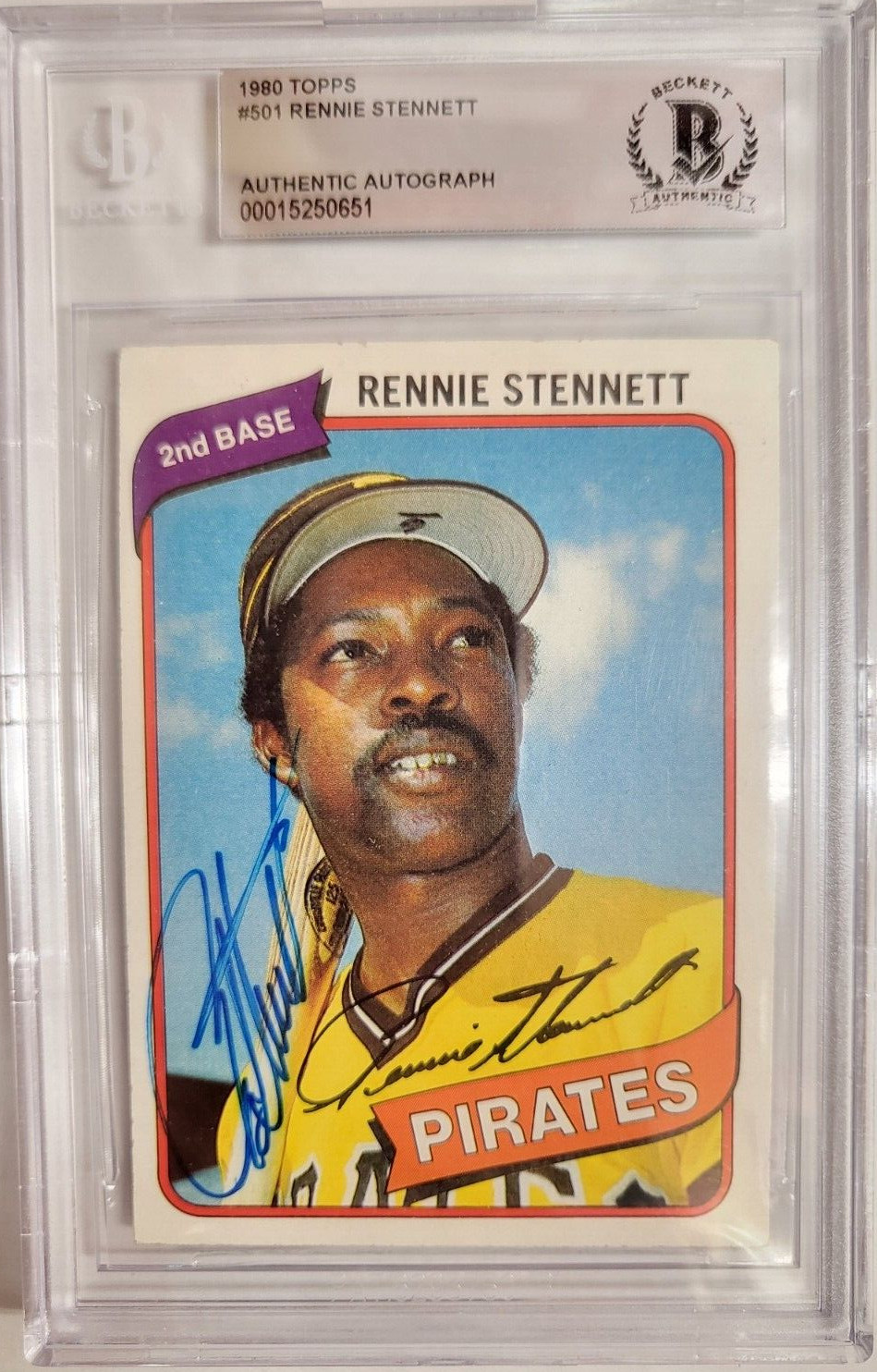 1980 TOPPS RENNIE STENNETT PIRATES #501 AUTO SIGNED CARD BECKETT AUTHENTIC COLLECTIBLE MEMORABILIA