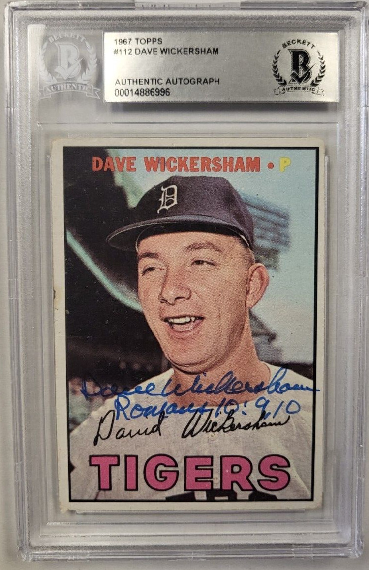 1967 TOPPS DAVE WICKERSHAM #112 TIGERS AUTHENTIC AUTO CERTIFIED BECKETT CARD