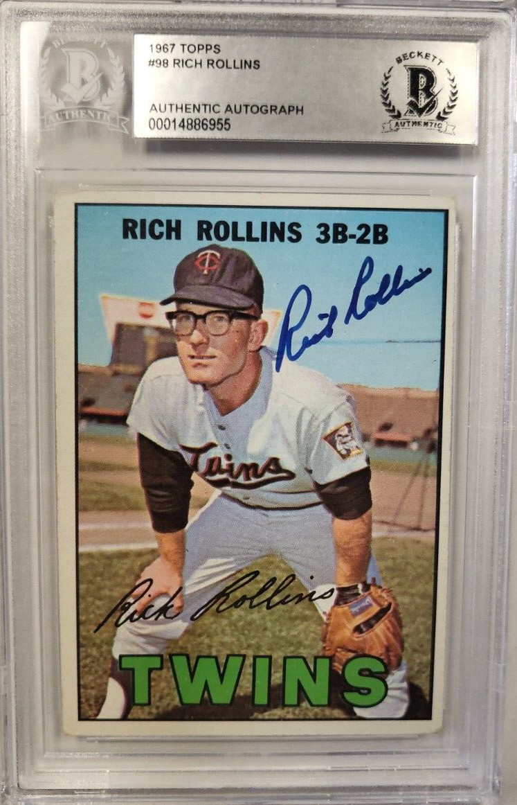 1967 TOPPS RICH ROLLINS TWINS #98 AUTHENTIC AUTO CERTIFIED BECKETT CARD