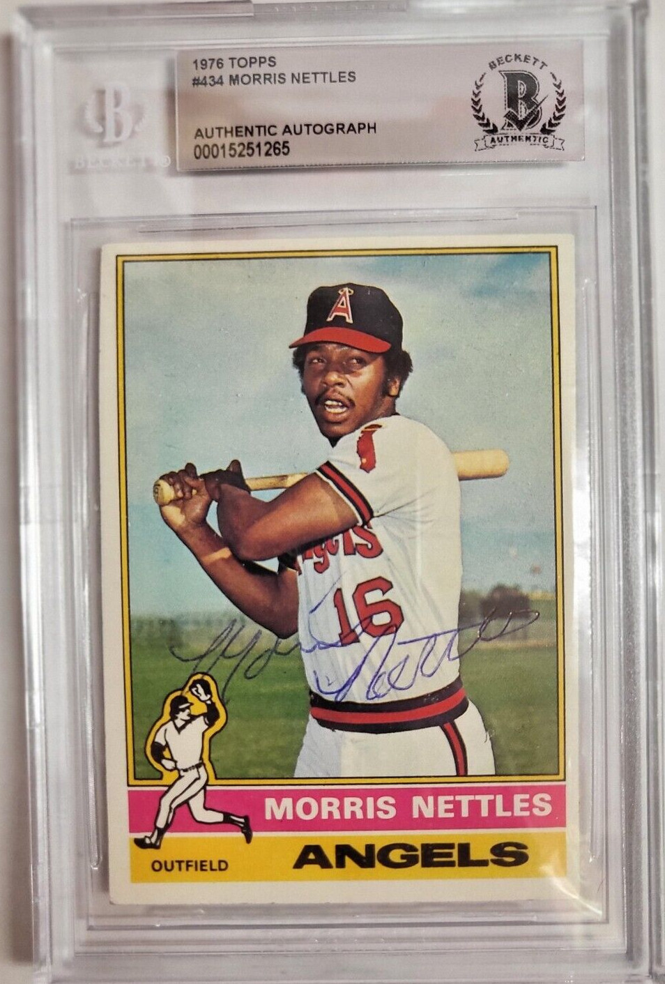 1976 TOPPS MORRIS NETTLES ANGELS #434 AUTO SIGNED CARD BECKETT AUTHENTIC