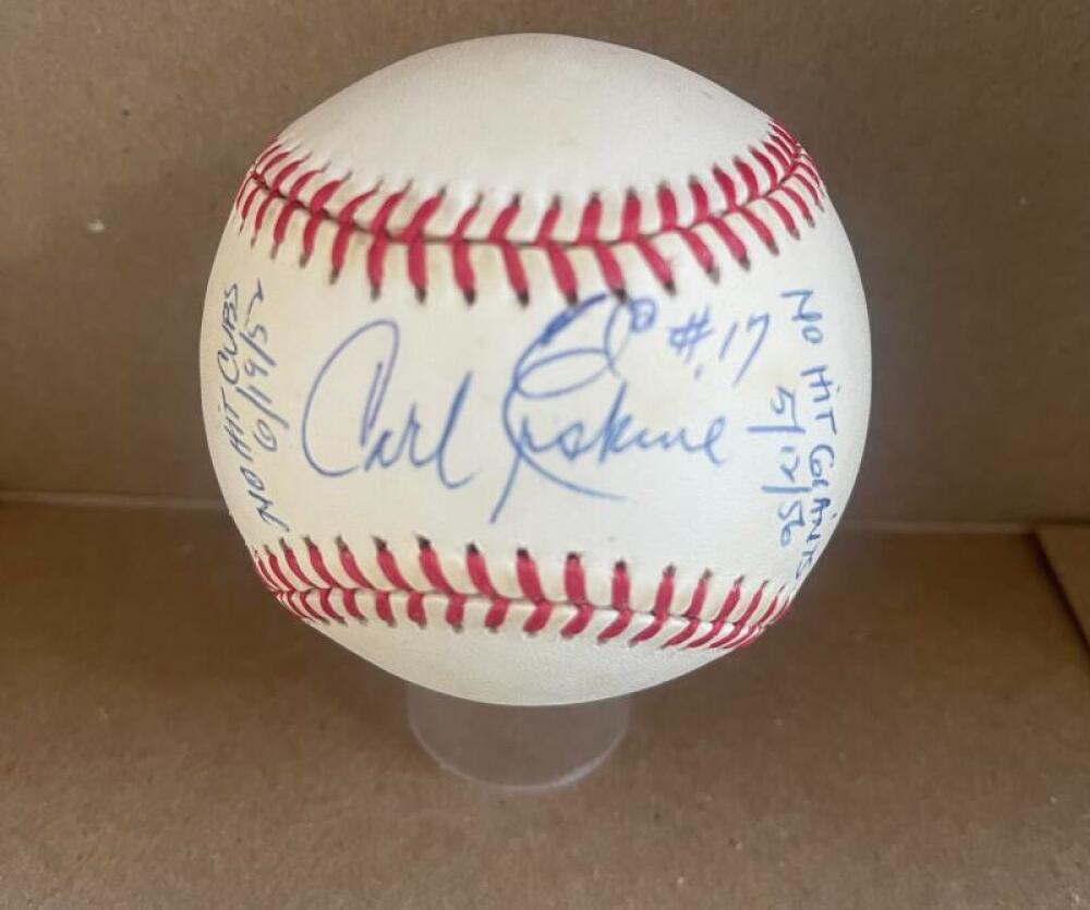 CARL ERSKINE STATS 2 NO HITTERS DOGERS SIGNED N.L. BASEBALL JSA AH66060