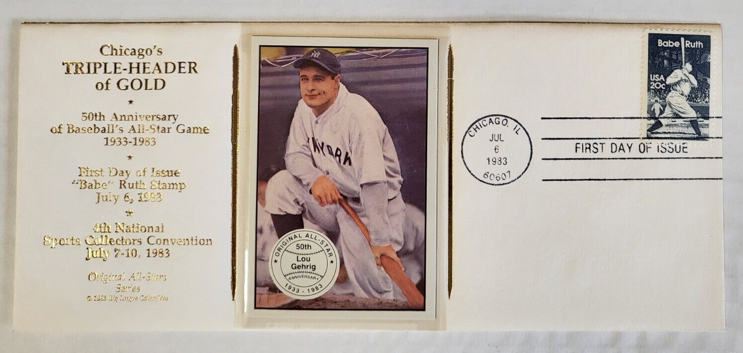CHICAGO'S TRIPLE-HEADER OF GOLD CACHET FIRST DAY ISSUE BABE RUTH LOU GEHRIG