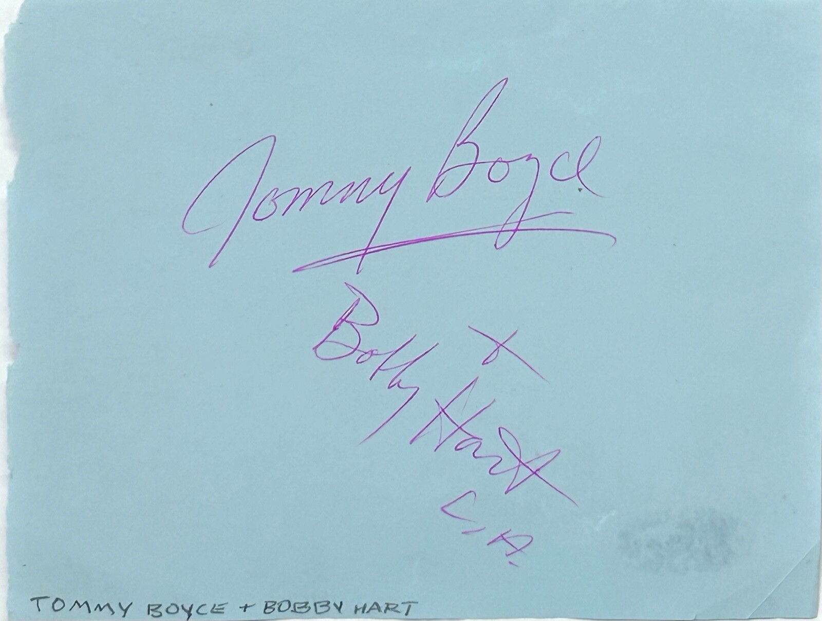 TOMMY BOYCE BOBBY HART SIGNED AUTOGRAPH 3X5 ALBUM PAGE MONKEES BAS COLLECTIBLE MEMORABILIA