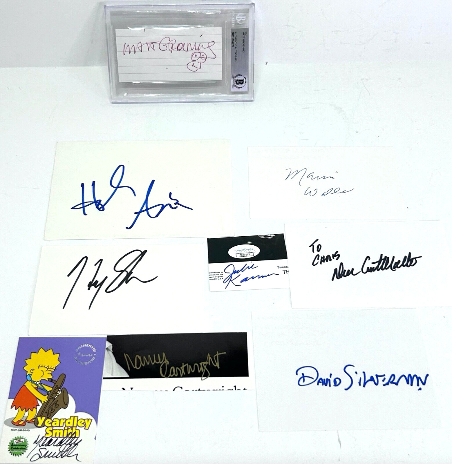 THE SIMPSONS MATT GROENING CARTWRIGHT KAVNER SMITH + 5 Signed Index Cards JSA
