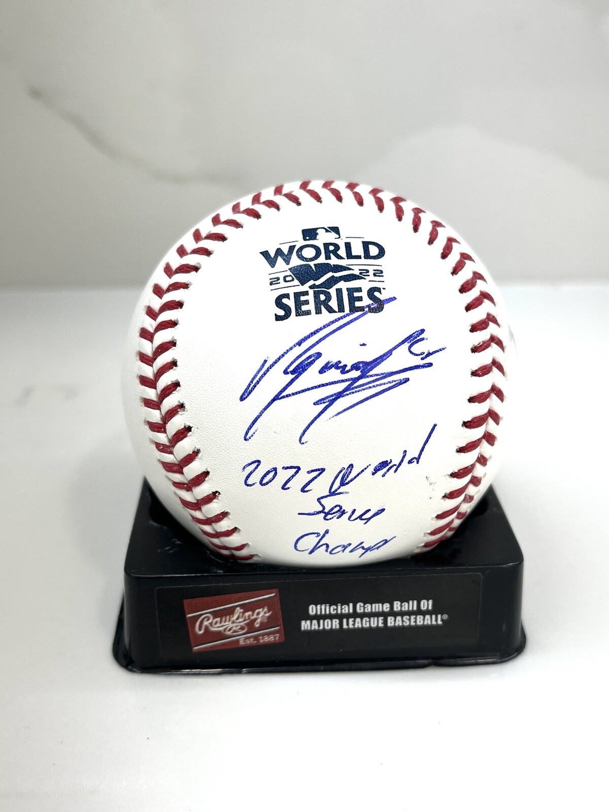 JOSE URQUIDY HAND SIGNED 2022 WORLD SERIES BASEBALL BECKETT CERT BAS
