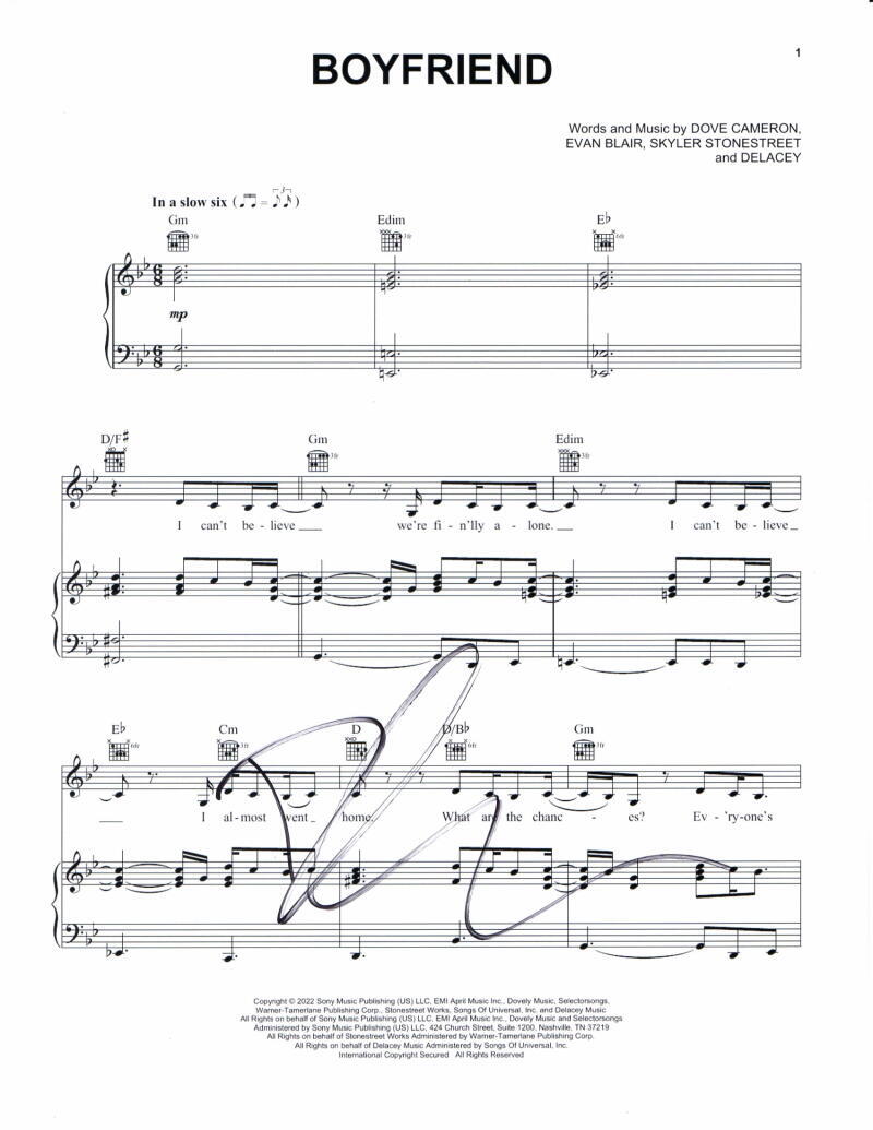 Dove Cameron Signed Autograph Boyfriend Sheet Music - Liv and Maddie Descendants
