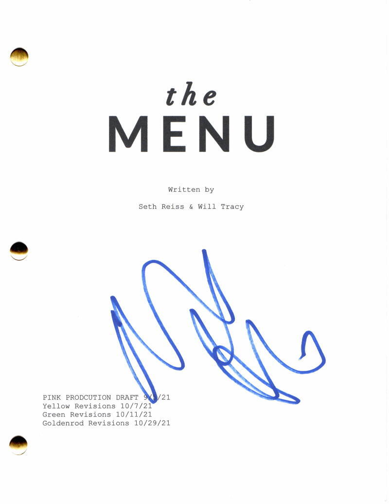Nichloas Hoult Signed Autograph The Menu Full Movie Script w/ Anya Taylor Joy
