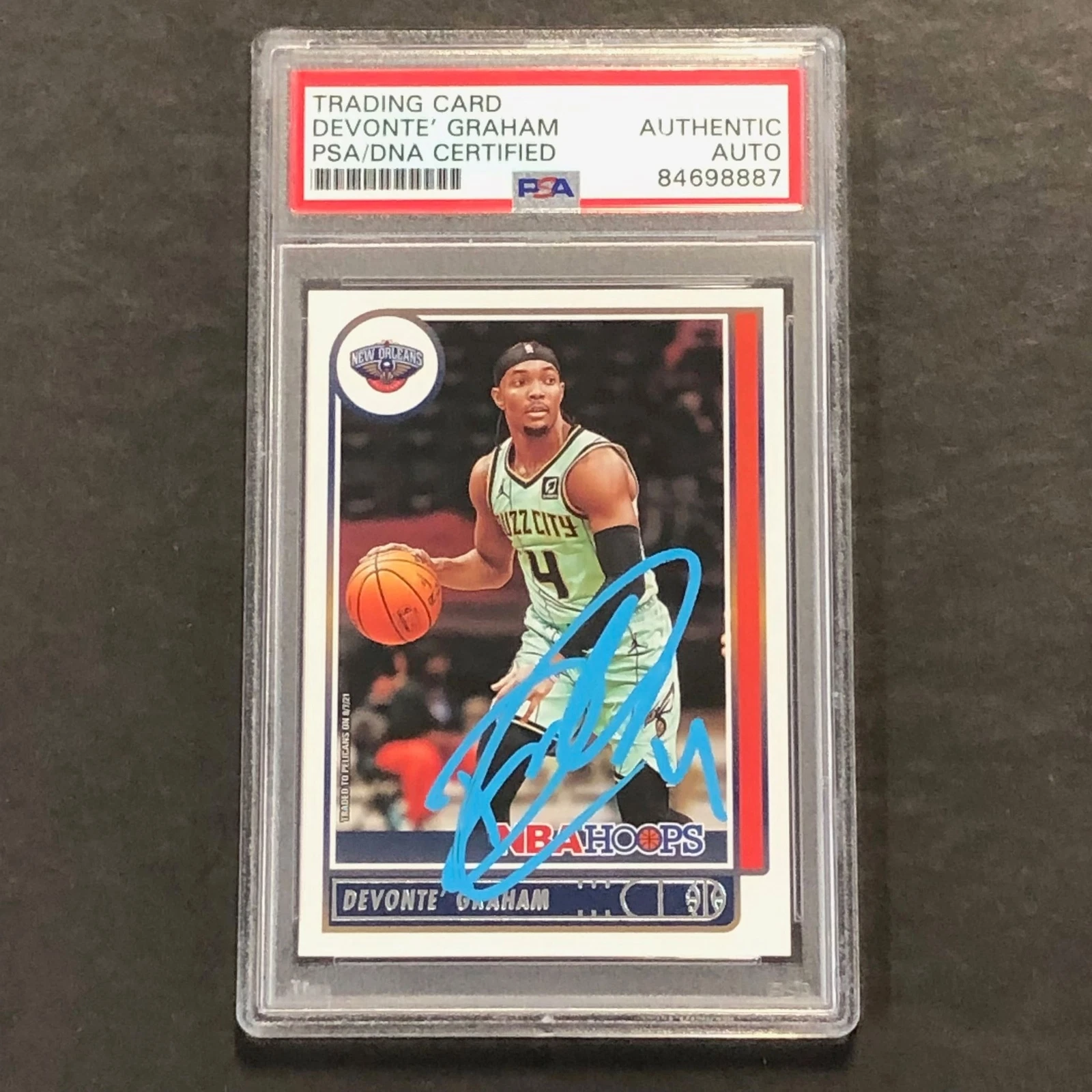 2021-22 NBA Hoops Panini Prizm #180 Devonte' Graham Signed Card AUTO PSA/DNA Sla
