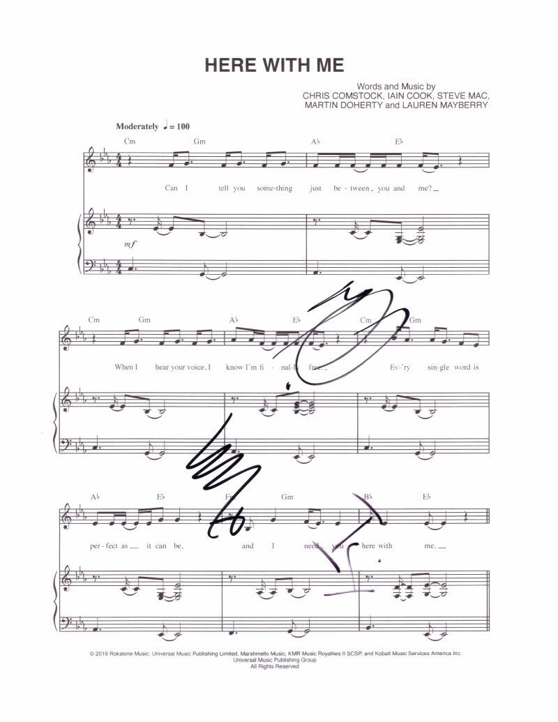 Chvrches Full Band Signed Autograph Here With Me Sheet Music - Lauren Mayberry
