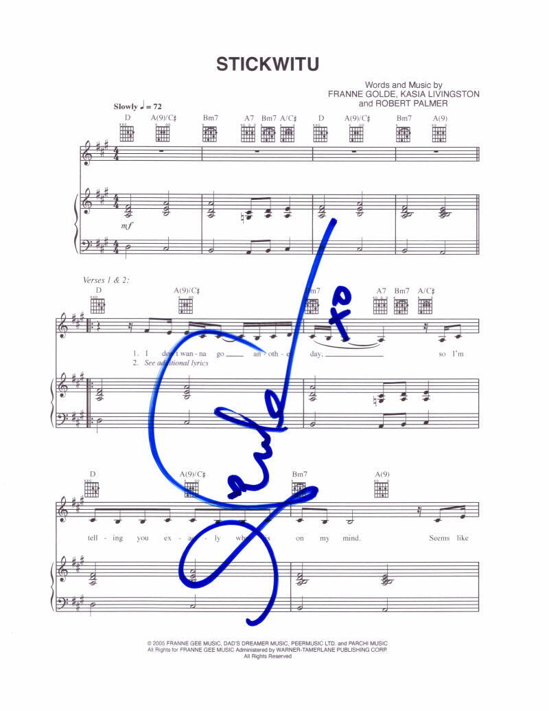 Nicole Scherzinger Pussycat Dolls Signed Autograph STICKWITU Sheet Music - PCD
