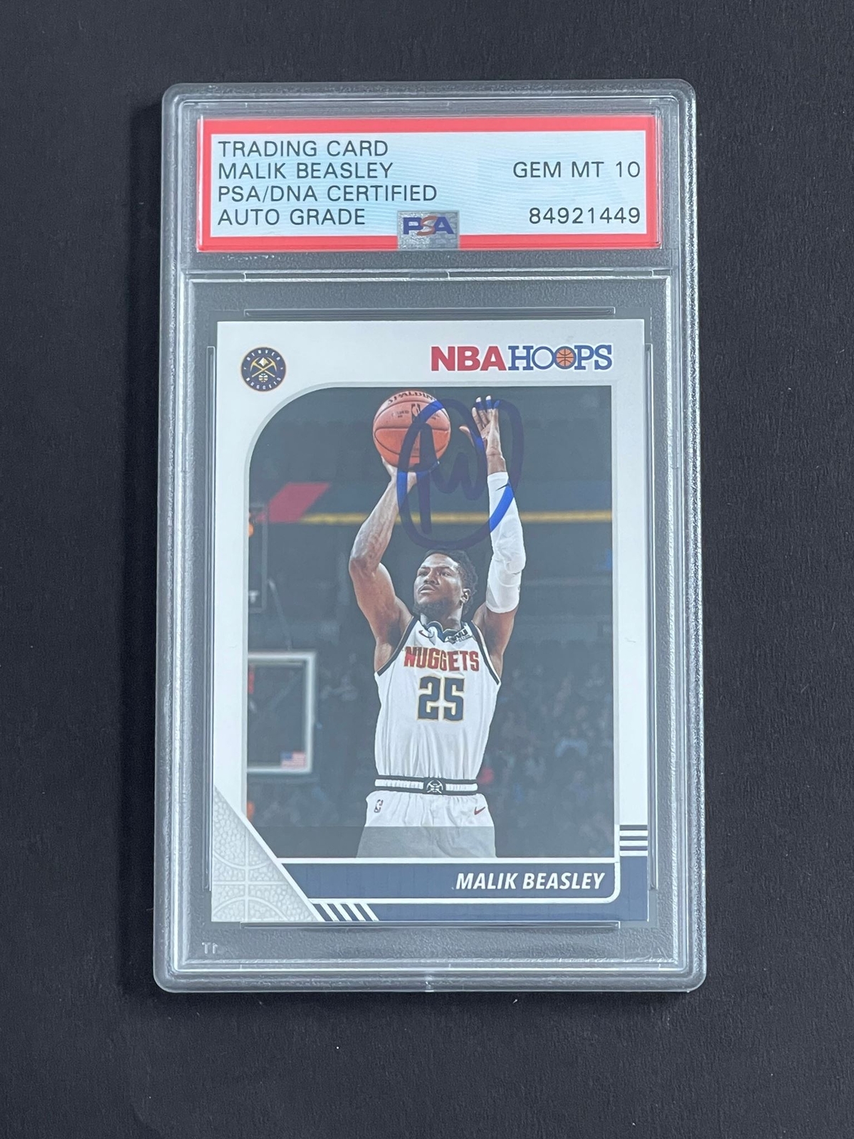 2019-20 NBA Hoops #49 Malik Beasley Signed Card Auto Grade 10 PSA Slabbed Lakers
