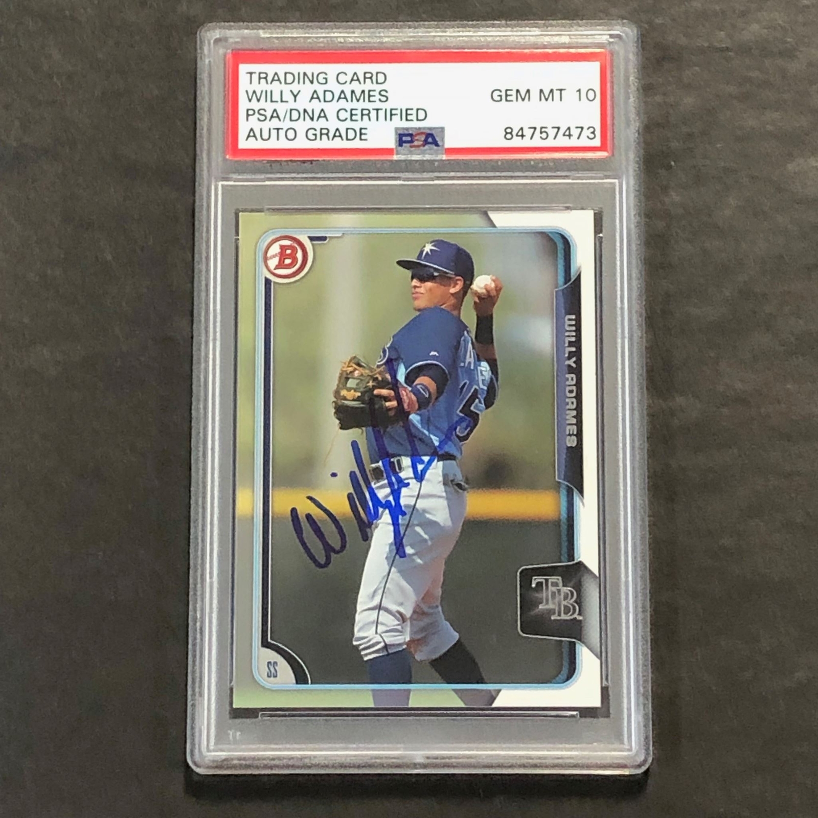 2015 Bowman #105 Willy Adames Signed Card PSA Slabbed AUTO Grade 10 Rays
