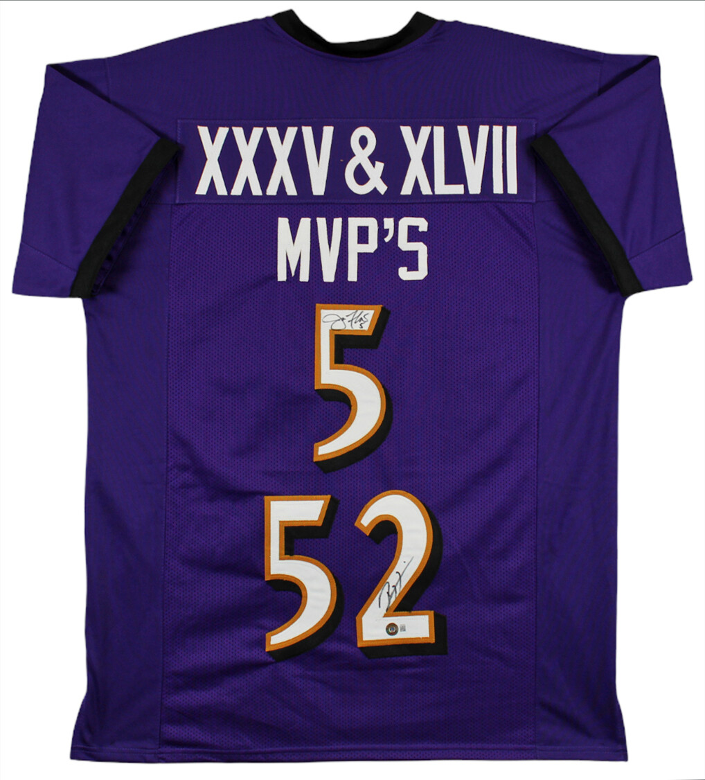 Ray Lewis & Joe Flacco Authentic Signed Purple Pro Style Jersey BAS Witnessed
